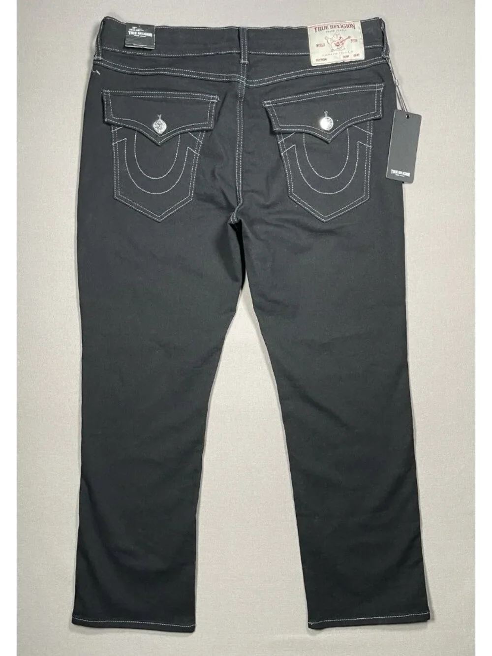 NWT True Religion Ricky Flap Relaxed Straight Black Jeans - Men Size 34 x 30